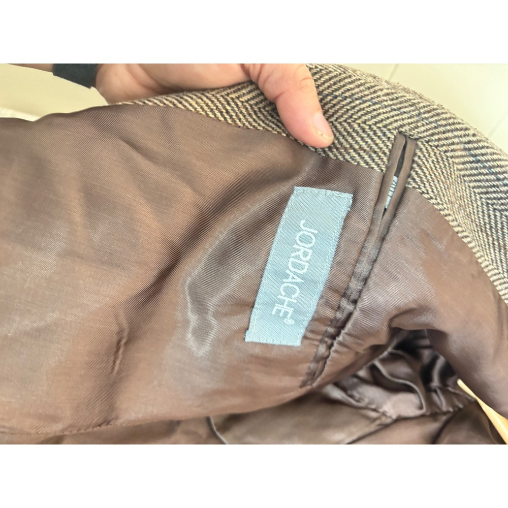 Jordache Vintage Mens 40L Herringbone Blazer Brown Wool Blend Sport Coat Jacket - Picture 6 of 11